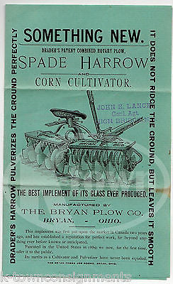 BRYAN PLOW COMPANY SPADE HARROW BRYAN OHIO ANTIQUE GRAPHIC ADVERTISING FLYER - K-townConsignments