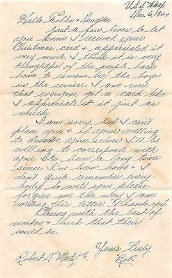 ROBERT MERTZ USS WASP WWII NAVY SOLDIER ORIGINAL HANDWRITTEN LETTER HOME 1944 - K-townConsignments