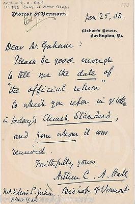 ARTHUR C A. HALL VERMONT EPISCOPAL BISHOP ANTIQUE AUTOGRAPH SIGNED STATIONERY - K-townConsignments