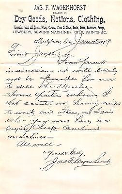 JAMES WAGENHORST JEWELRY GENERAL STORE MERTZTOWN PA ANTIQUE SIGNED LETTER 1889 - K-townConsignments