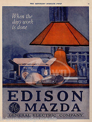 EDISON MAZDA GENERAL ELECTRIC LAMP LIGHT BULBS ANTIQUE GRAPHIC ADVERTISING PRINT - K-townConsignments