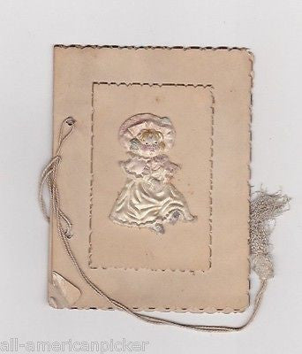 CUTE DOLLY TRINKET PASTED ON COVER ANTIQUE BOSTON GRADUATION DANCE CARD 1885 - K-townConsignments