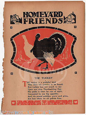 THE TURKEY BARNYARD FRIEND POEM ANTIQUE NURSERY RHYME GRAPHIC ILLUSTRATION PRINT - K-townConsignments