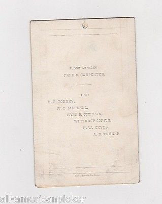 CRESCENT BICYCLE CLUB BOSTON ANTIQUE HIGH WHEEL BIKE ODD FELLOWS DANCE CARD 1882 - K-townConsignments