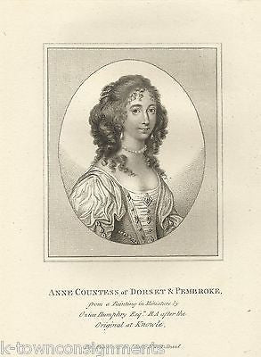 ANNE CLIFFORD COUNTESS OF DORSET & PEMBROKE ANTIQUE PORTRAIT ENGRAVING PRINT1807 - K-townConsignments