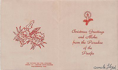 MERRY CHRISTMAS FROM HAWAII ALOHA VINTAGE WWII HAND COLORED PHOTO GREETINGS CARD - K-townConsignments