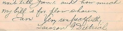 LAWSON DIETRICH BERKS PA JUSTICE OF THE PEACE ANTIQUE AUTOGRAPH SIGNED LETTER - K-townConsignments