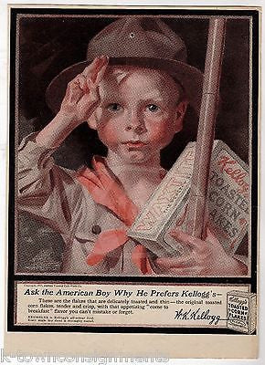 CUTE LITTLE BOYSCOUT LEYENDECKER COVER ART ANTIQUE KELLOGG CORN FLAKES AD PRINT - K-townConsignments