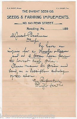 DWIGHT SEED COMPANY READING PENNSYLVANIA ANRIQUE FARM ADVERTISING SIGNED LETTER - K-townConsignments