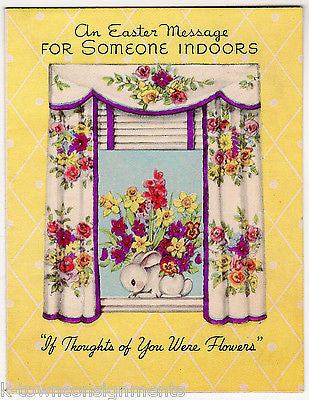 Happy Easter to a Shut-In Bright Flowers Poem Vintage Graphic Art Greetings Card - K-townConsignments