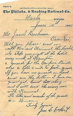 JOHN ECKERT PHILADELPHIA READING RAILROAD ANTIQUE SIGNED ADVERTISING LETTER 1895 - K-townConsignments