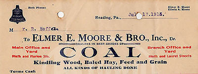 ELMER MOORE COAL & GRAIN READING PENNSYLVANIA ANTIQUE ADVERTISING SALES RECEIPT - K-townConsignments