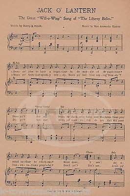 LIBERTY BELLES WILL-O-WISP SONG ANTIQUE GRAPHIC HALLOWEEN PUMPKINS SHEET MUSIC - K-townConsignments
