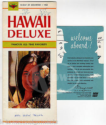 UNITED AIRLINES VINTAGE GRAPHIC ADVERTISING HAWAIIN FLIGHT PACKET & FLYERS - K-townConsignments