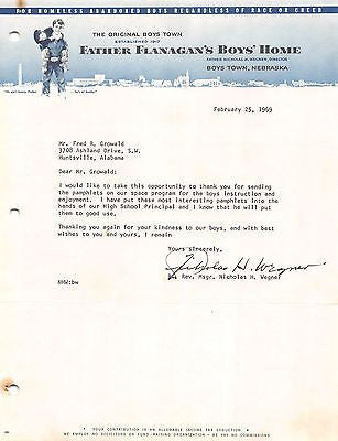 FATHER FLANAGAN'S BOYS HOME VINTAGE AUTOGRAPH SIGNED LETTER TO NASA ENGINEER - K-townConsignments