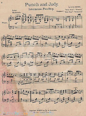 PUNCH & JUDY INTERMEZZO TWO-STEP S.R. HENRY ANTIQUE GRAPHIC ART SHEET MUSIC 1907 - K-townConsignments