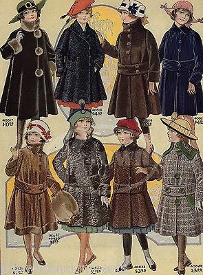 LITTLE GIRLS FASHION DESIGN WINTER COATS ANTIQUE GRAPHIC ART ADVERTISING PRINT - K-townConsignments