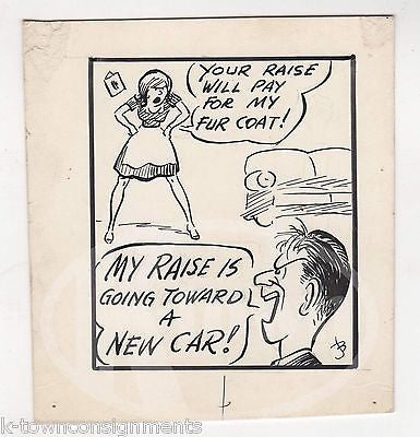 HUSBAND WIFE FIGHTING MARRIAGE HUMOR ORIGINAL SIGNED NEWS CARTOON INK SKETCH - K-townConsignments