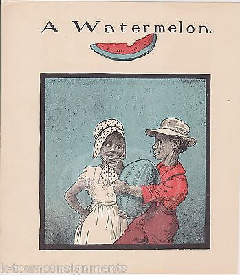 LITTLE BLACK BOY & GIRL ENJOYING WATERMELON ANTIQUE BLACK AMERICANA PRINT 1902 - K-townConsignments