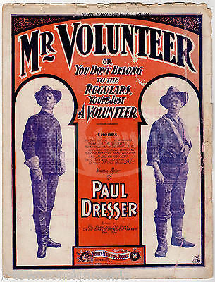 MR VOLUNTEER DON'T BELONG TO THE REGULARS ANTIQUE GRAPHIC SHEET MUSIC SONG 1901 - K-townConsignments