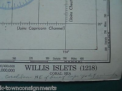 WILLIS ISLET BARRIER REEF CORAL SEA WWII RESTRICTED AERONAUTICAL FLIGHT CHART - K-townConsignments