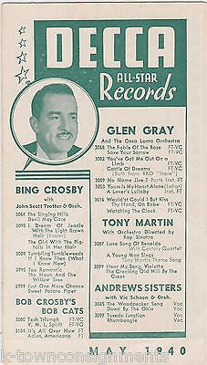 RAY KINNEY LOUISE ARMSTRONG BING CROSBY & MORE VINTAGE DECCA ADVERTISING FLYER - K-townConsignments