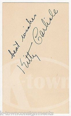 KITTY CARLISLE AMERICAN STAGE ACTRESS & SINGER VINTAGE AUTOGRAPH SIGNED CARD - K-townConsignments