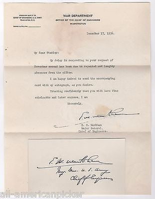 Edward Markham War Department Chief Engineer Autograph Signed Letter & Card 1936 - K-townConsignments