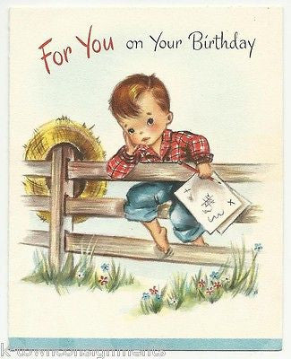 Cute Little Boy No Words Vintage Graphic Art Birthday Greetings Card - K-townConsignments