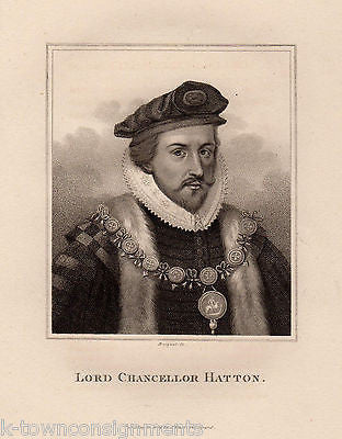 LORD CHANCELLOR HATTON ENGLAND ANTIQUE PORTRAIT ENGRAVING PRINT BIO 1806 - K-townConsignments