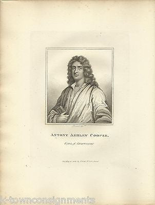 ANTONY ASHLEY COOPER EARL OF SHAFTSBURY ANTIQUE PORTRAIT ENGRAVING PRINT 1806 - K-townConsignments