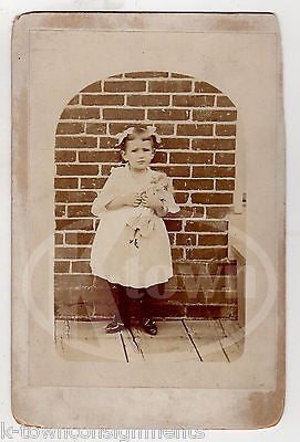 CUTE LITTLE GIRL WITH HER BLONDE PORCELIN DOLL ANTIQUE CABINET CARD PHOTO - K-townConsignments