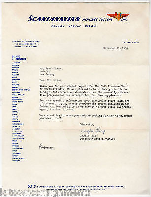 SCANDINAVIAN AIRLINES NEWARK NJ VINTAGE AUTOGRAPH SIGNED AIRLINE LETTERHEAD 1959 - K-townConsignments