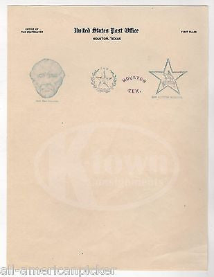 GENERAL SAM HOUSTON TEXAS ANTIQUE UNITED STATE POST OFFICE STAMPS LETTERHEAD - K-townConsignments