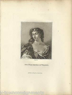 ANN LEE MARCHIONESS OF WHARTON ENGLAND ANTIQUE PORTRAIT ENGRAVING PRINT 1806 - K-townConsignments