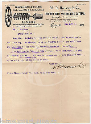 TORNADO FEED CUTTING CYLINDER CANTON OHIO ANTIQUE FARM TOOL ADVERTISING LETTER - K-townConsignments