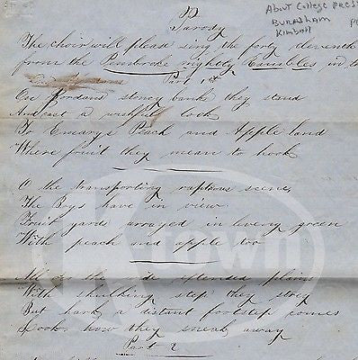 PEMBROKE ACADEMY NEW HAMPSHIRE ANTIQUE PARODY SONG HANDWRITTEN SIGNED LETTER - K-townConsignments