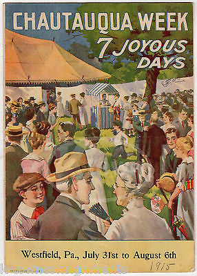 CHAUTAUQUA WEEK WESTFIELD PA ANTIQUE GRAPHIC ART MUSIC BANDS SOUVENIR PROGRAM - K-townConsignments