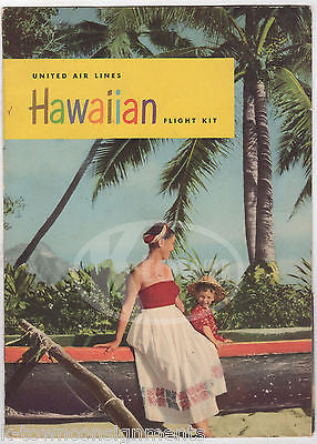 UNITED AIRLINES VINTAGE GRAPHIC ADVERTISING HAWAIIN FLIGHT PACKET & FLYERS - K-townConsignments