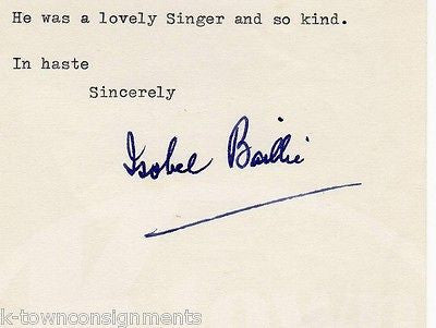 ISOBEL BAILLE SCOTTISH SOPRANO OPERA SINGER VINTAGE AUTOGRAPH SIGNED LETTERHEAD - K-townConsignments