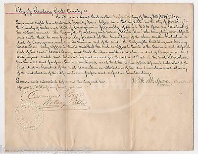 LAFAYETTE BUILDING READING PENNSYLVANIA DANIEL ZIMMERMAN ANTIQUE LEGAL DEED 1879 - K-townConsignments