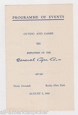 GENERAL CIGAR COMPANY VINTAGE WWII EMPLOYEES PICNIC BASEBALL GAME DAY PROGRAM - K-townConsignments
