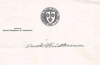 FREDERICK HEIDTMANN FLORAL PARK NEW YORK MAYOR ORIGINAL AUTOGRAPH SIGNATURE - K-townConsignments