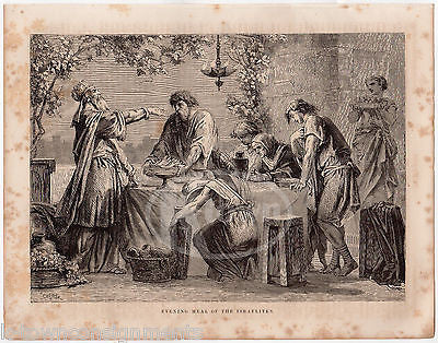 Jewish Family Feast Israelites Evening Meal Table Antique Bible Engraving Print - K-townConsignments