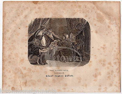 GENESIS 27:28 ISAAC BLESSING JACOB HIS SON ANTIQUE BIBLE ENGRAVING PRINT 1829 - K-townConsignments