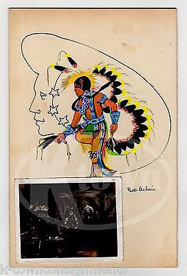 NATIVE AMERICAN INDIAN DANCER BOB ACHIN ARTIST SIGNED FOLK ART PAINTING & PHOTO - K-townConsignments