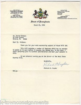 RICHARD SNYDER PENNSYLVANIA SENATE AUTOGRAPH SIGNED HOUSE BILL 308 LETTERHEAD - K-townConsignments