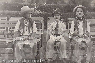 CUTE LITTLE BOYS COWBOY & POLICEMEN COSTUMES VINTAGE HALLOWEEN SNAPSHOT PHOTO - K-townConsignments