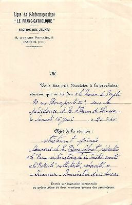 WWI FRENCH CATHOLIC ANTI-FREEMASON LEAGUE FRANCE ANTIQUE DOCUMENT - K-townConsignments