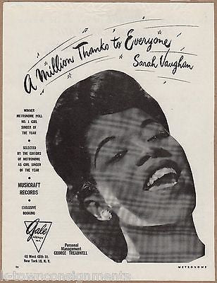 SARAH VAUGHAN METRONOME JAZZ MUSIC SINGER VINTAGE MAGAZINE ADVERTISING PRINT - K-townConsignments